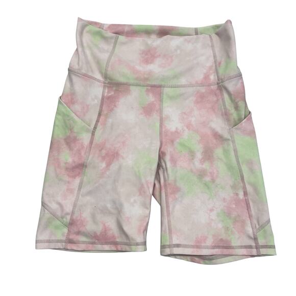 Fabletics PureLuxe Biker Shorts Women's Small Tie Dye Pink White Green - Picture 1 of 6